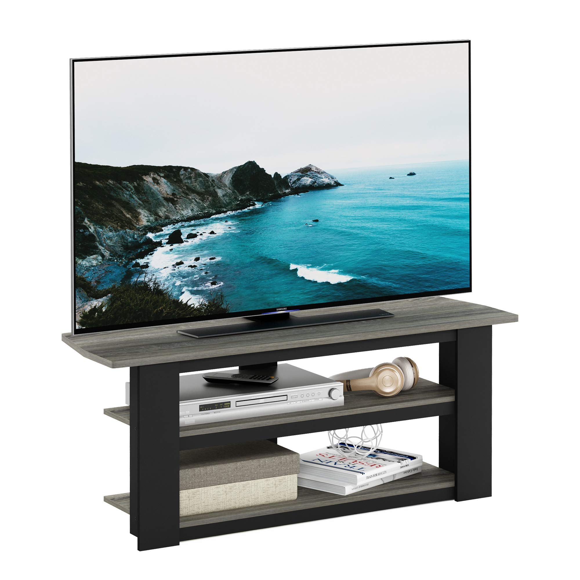 Rakuten - フリノ(Furinno) パーソンズ(Parsons) テレビスタンド オークグレー/ブラック 50インチまで