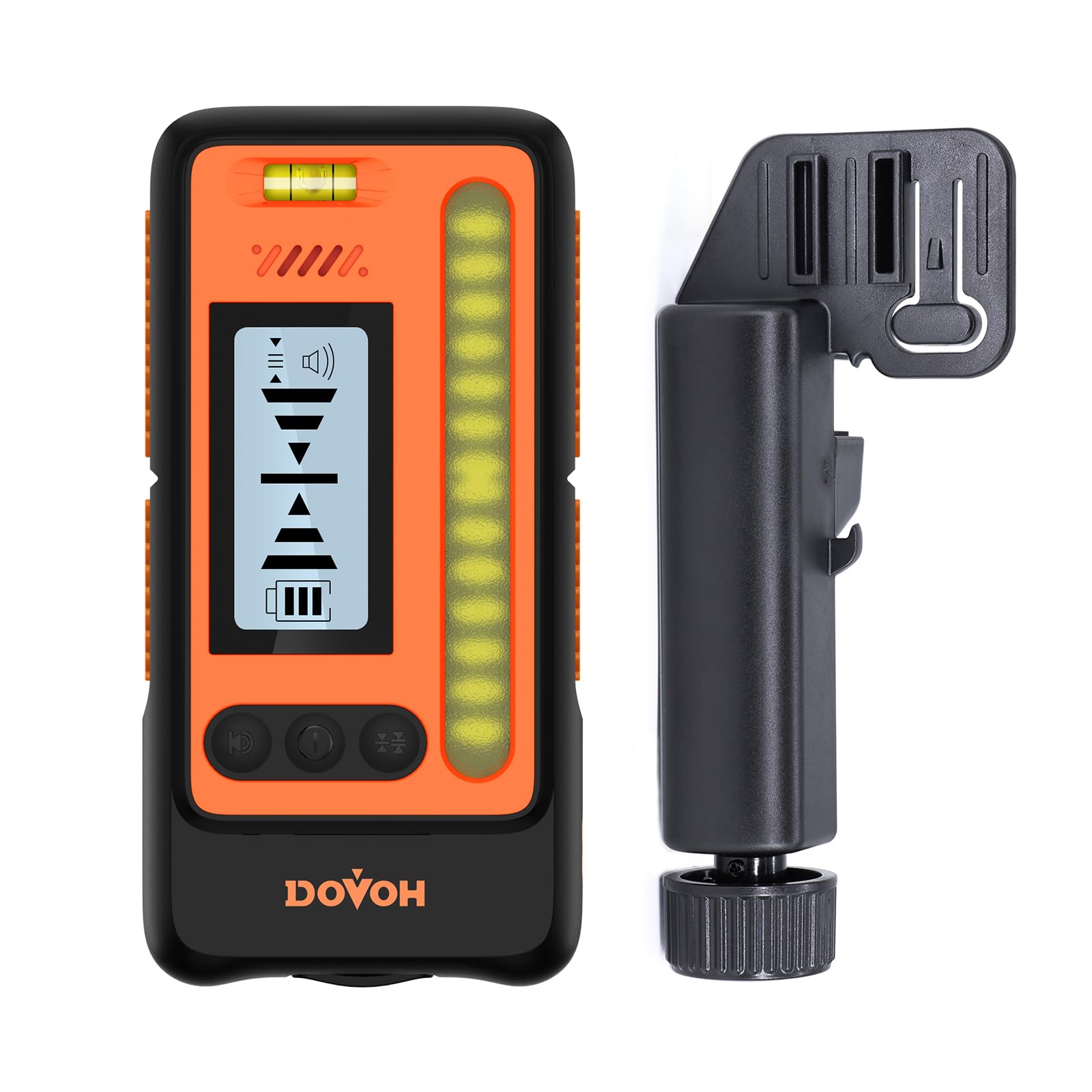 DOVOH レーザー墨出し器受光器、高精度レーザー受光機 DR1 墨出し用 太陽光下60m可視 デジタルデュアルLCD表示 IP54防水防塵 耐衝撃仕様 音声ガイド機能付き 建設現場向け DR1