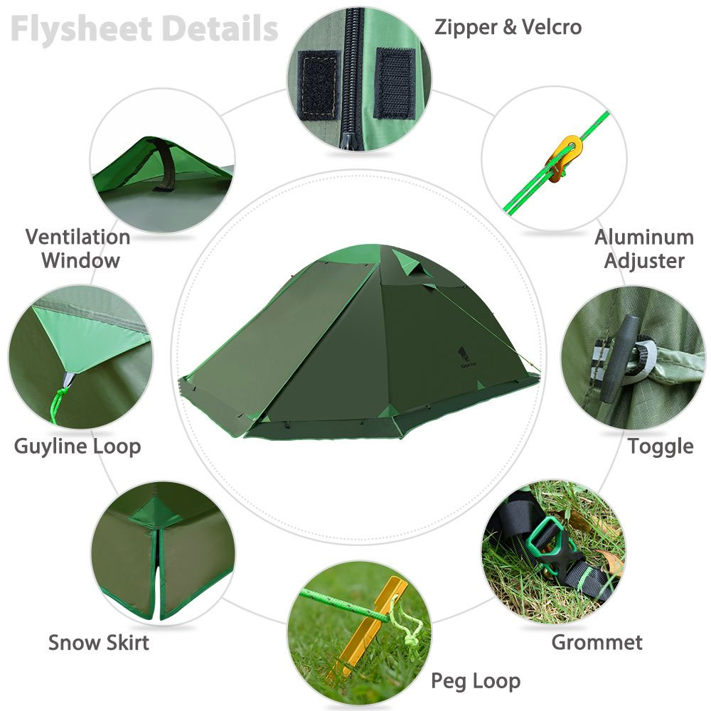 GeerTop 4人用 4シーズンテント 大型 防水 軽量 前室 ファミリー 家族 旅行 バックパック キャンプ ハイキング アウトドア 簡単セットアップ グリーン通販格安セール情報 楽天 通販