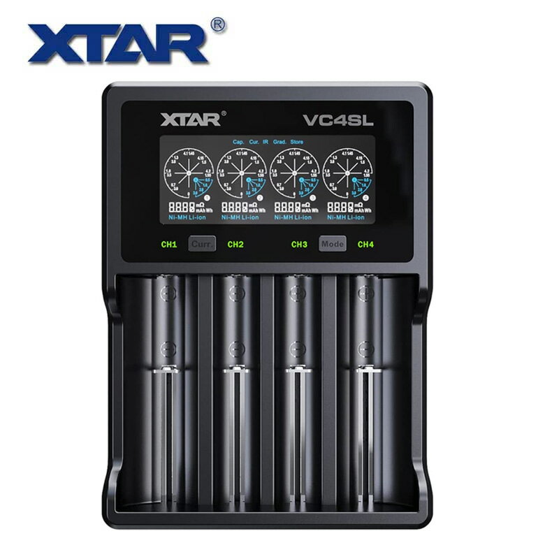 XTAR VC4SL（VC4S 18650急速電池充電器/QC3.0最大3Ax1/Type-C入力 3.6V/3.7Vリチウムイオン電池 10400～32650 保護回路付21700電池対応 1.2V ニッケル水素電池/ニカド電池対応 バッテリー活性化機能 充電池の容量測定 長期保管準備機能