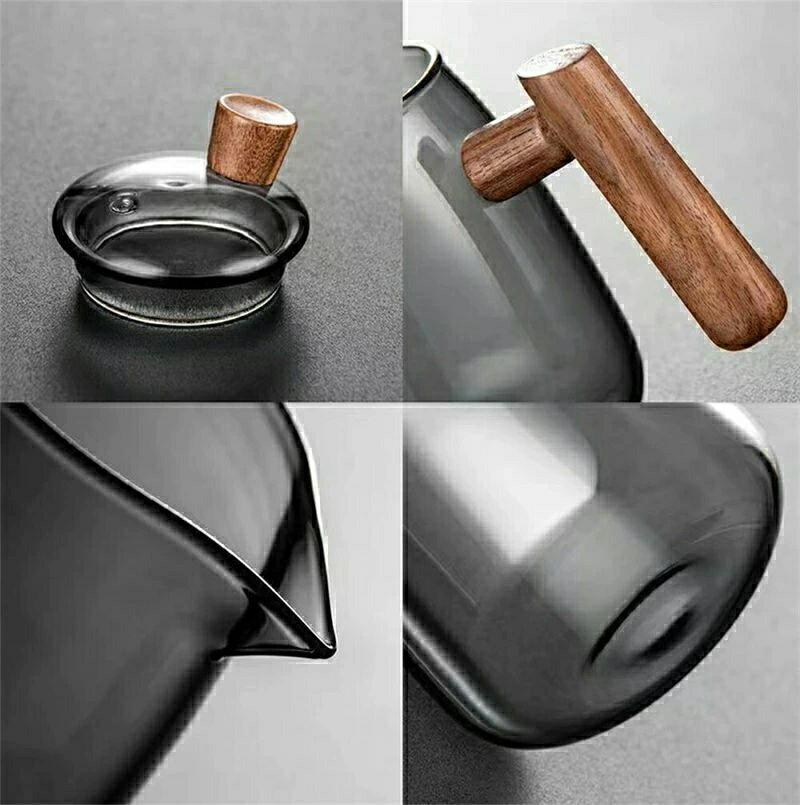 耐熱ガラス 急須 木製持ち手 ティーポット 茶こし付き ティーセット ガラス製ポット ガラスグラス カップセット 茶器セット