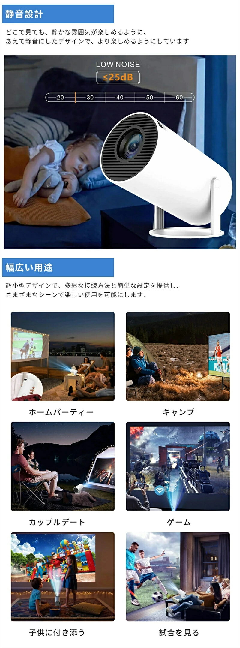 MAKANAshop120のプロジェクター 小型 【Wi-Fi6瞬間接続 4K 180°自動台形補正】 ホームプロジェクター 家庭用 天井投影 明るさプラス Bluetooth5.0 720P 内蔵HiFiスピーカー 静音 スマホ/ノートパソコン/DVD/PS4などに対応 日本語説明書付き｜アングル3