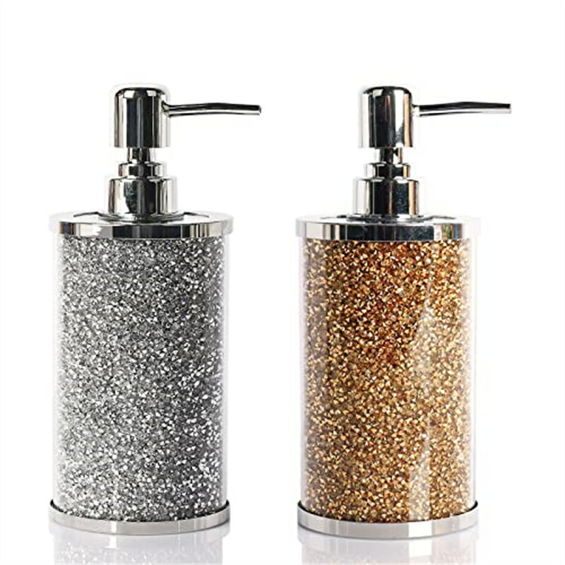 GHDVOP クリスタルガラス ソープディスペンサー 防錆プラスチックポンプ付き 12オンス モダン装飾 ガラスローションボトル 詰め替え可能 ローションディスペンサー キラキララインストーン付き バスルーム カウンタートップ ホームデコ