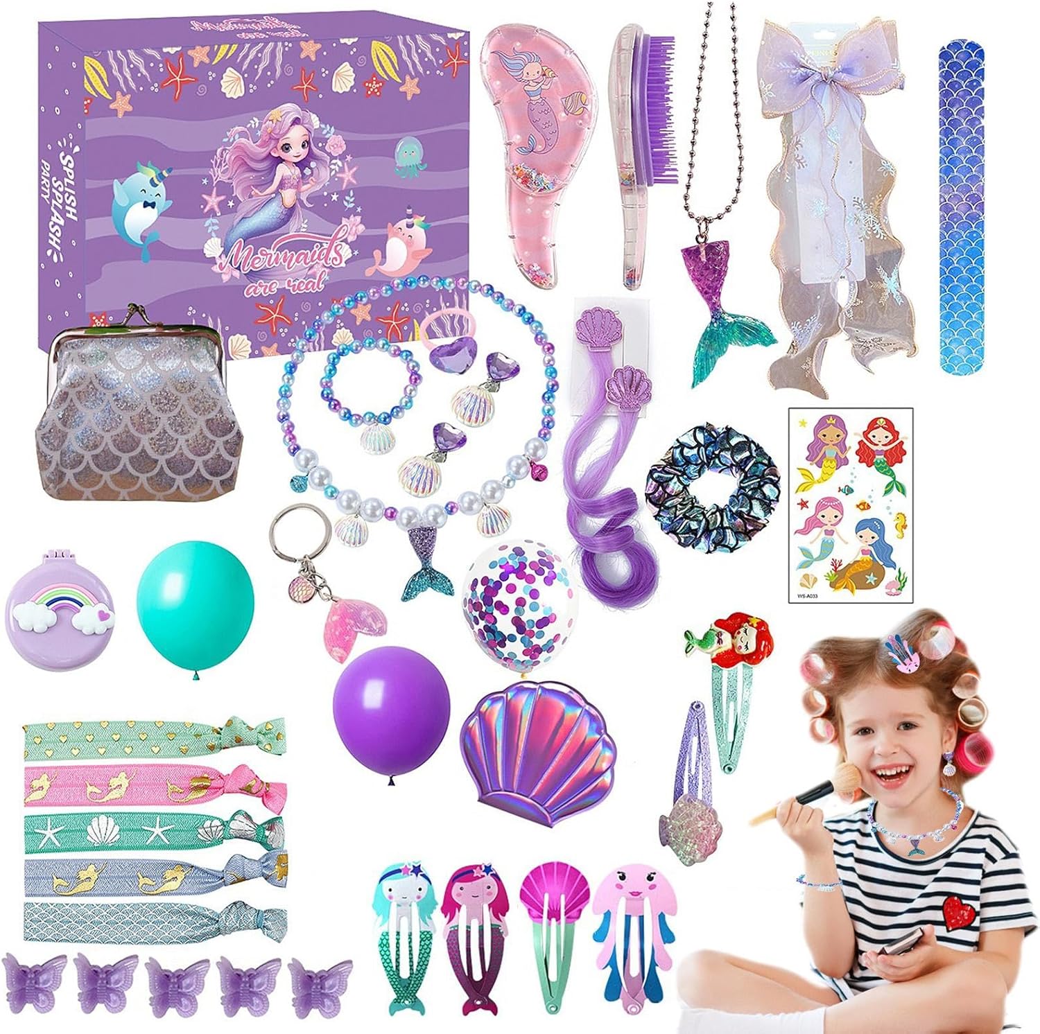 クリスマスカウントダウンジュエリーボックス|アドベントカレンダーガールズヘアアクセサリー付き 2025ジュエリーチャームキッズ、アドベントカレンダーガール、クリスマスチャームガール、マーメイドドレスアップ、女の子、楽しい