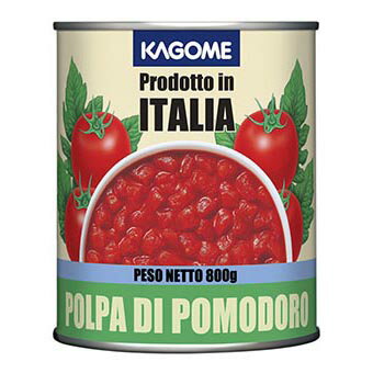 名称 ダイストマト 内容量 800g　 固形量 480g　 保存方法 常温品 賞味期限 3ヶ月以上 原材料名 トマト、トマトピューレー、クエン酸 　 原産国名 イタリア　 販売者 カゴメ（株）東京都イタリア南部の果肉が厚くしっかりとした、コクのある完熟トマトをダイス状にしました。 カットする手間が省け、素早くトマトを仕込むことができます。 どんな素材とも相性がよく、トマトの果肉を残したい料理に最適です。