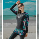 【クーポン利用で→300円OFF】シーサイド 水着 レディース 体型カバー水着 フィットネス水着 セパレート かわいい 長袖ラッシュガード ママ水着 大きいサイ...