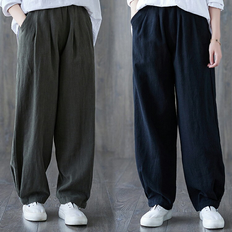 綿麻 パンツ ストレートパンツ バルーン ロング丈 バルーンパンツ 春 秋 春秋 ロングパンツ コクーン ワイド 無地 コクーンパンツ 薄手 綿麻風 ズボン ボトムス 大きいサイズ 体型カバー ゆったり ナチュラル 可愛い オシャレ
