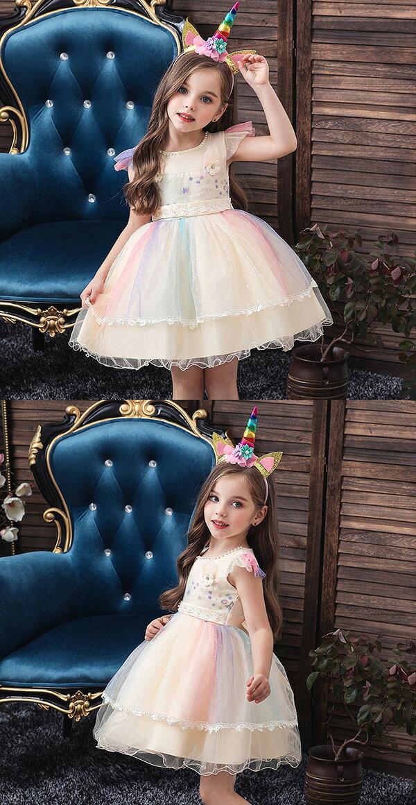 ユニコーン ハロウィン コスプレ 子供 女の子 ワンピース ドレス 精霊 ハロウィン衣装 キッズ ティンカーベル フェアリー チュチュ カチューシャ付き 精霊 キッズ コスチューム 変装 仮装 子ども パーティー 演出服 ステージ イベント Hallow makaron-10006121 マカロンストア サンプル画像3