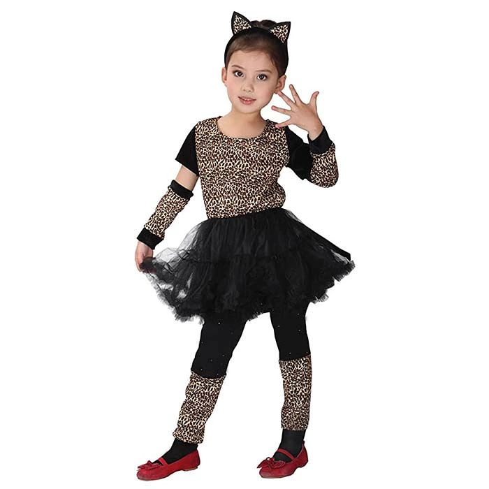 [¡Cupón de 50 yenes!] Cosplay de Halloween para niños Disfraz de gato negro, leopardo, estampado de leopardo, disfraz de gato, orejas de gato, disfraz de orejas de gato, disfraz, fiesta de Halloween, niños, disfraz de bruja para niños, disfraz, disfraz, entretenimiento, evento para niñas ¿Traje? ¿Ocultar? Transformación