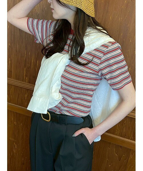 【新品未使用】Mila Owen ミラオーウェン フライスコンパクトTシャツ ボーダーレッド サイズ1 レディース 半袖 makasell-10000020 マカセル楽天市場店 サンプル画像2
