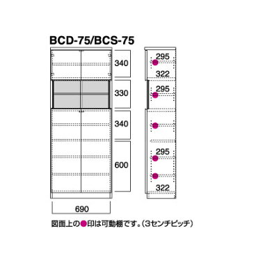 マルチキャビネット 完成品 日本製 幅75×高さ180cm 本棚 書棚 食器棚 靴箱 衣類収納庫 壁面家具 リアルウォールナット ホワイトウッド BCD-75 BCS-75