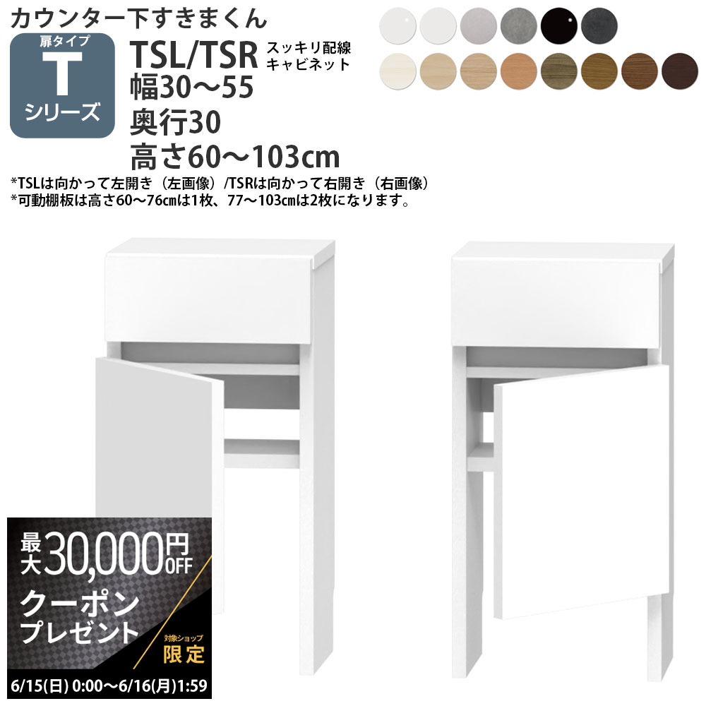 【最大3万円クーポン配布中】すきまくん カウンター下 収納 すっきり配線キャビネット 開き扉シリーズ