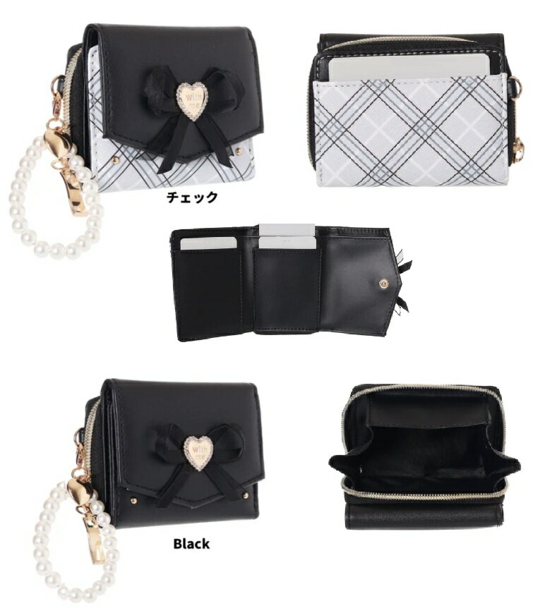 ax【Coboca+合皮ハートプレートリボン　ミニ財布 　コンパクト財布　お財布　財布　レディース財布　三..