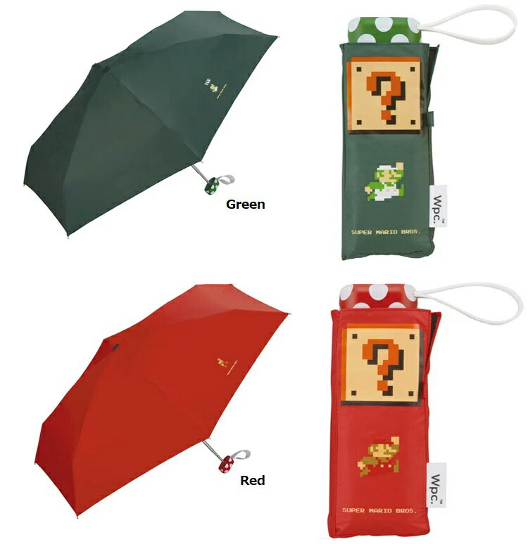 【*　Wpc 遮光 スーパーマリオ　折傘　コンパクト　晴雨兼用　日傘　折りたたみ傘　かさ　袋　雨具】Wpc 遮光スーパーマリオ折傘
