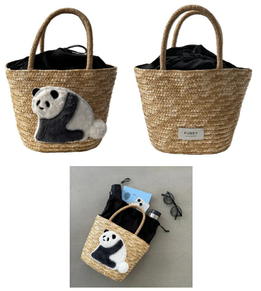 Rakuten - ファーリーカゴバッグ 　パンダ　キャット　かごバッグ　トート　トートバッグ　ミニトート