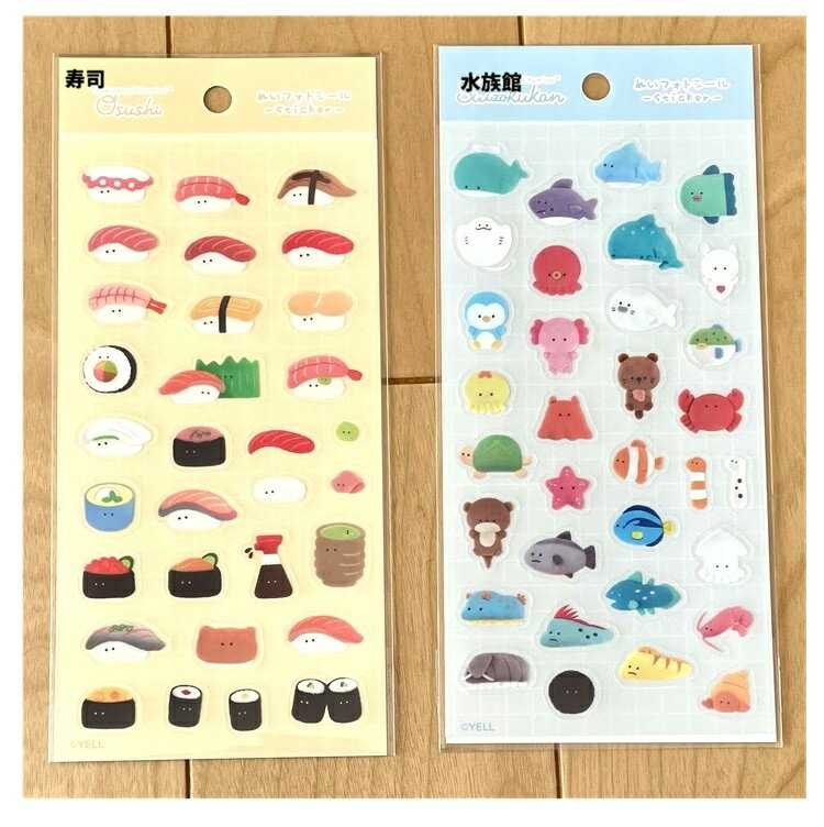 樂天商城 - つぶらな瞳シール　お寿司　水族館　ぬいフォトシール　水族　シール　お寿司　クリアシール　デコレーションシール　日本製 フォトシール