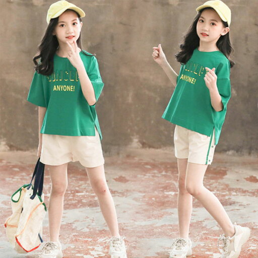 韓国子供服 女の子 スポーツウェア スポーツスーツ Tシャツ+ショーツ 緑Tシャツ 丸首 半袖 個性プリント カジュアル キッズ ガールズ セットアップ 上下セット 普段着 運動着 シンプル 快適 夏着 110cm 120cm 130cm 140cm 150cm 160cm 韓国子供服 女の子 スポーツウェア スポーツスーツ Tシャツ+ショーツ 緑Tシャツ 丸首 半袖 個性プリント カジュアル キッズ ガールズ セットアップ 上下セット 普段着 運動着 シンプル 快適 夏着 110cm 120cm 130cm 140cm 150cm 160cm