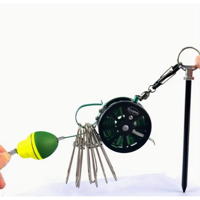 ステンレス製フィッシングストリンガー 伸縮式7メートルライン付き ライブフィッシュロックバックル フロートカラビナ＆キーリング アウトドア釣り具