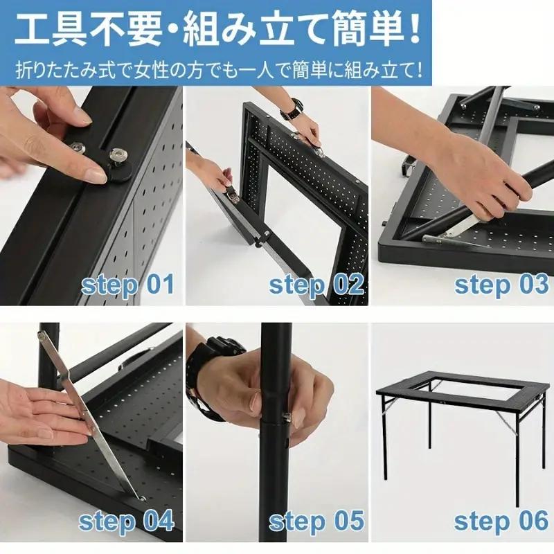 サンピーポータブル折りたたみBBQテーブル、調節可能な高さ - アイアン製アウトドアキャンプテーブル、グリル、ピクニック＆パーティー用、