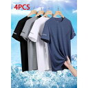 4パックメンズクイックドライスポーツTシャツ、通気性のあるポリエステルニット、ショートスリーブクルーネックゴルフトップ、詳細付きのレギュラーフィット