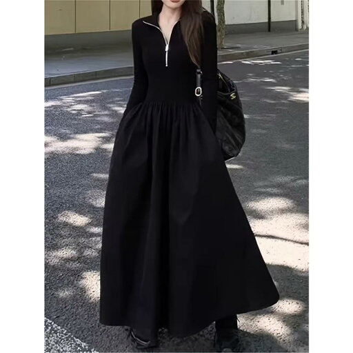 日本人女性向けのスタイリッシュなロングドレス - カジュアルでスリム、オフショルダースリーブ付き、春秋冬のアウトドアウェアに最適。 日本人女性向けのスタイリッシュなロングドレス - カジュアルでスリム、オフショルダースリーブ付き、春秋冬のアウトドアウェアに最適。