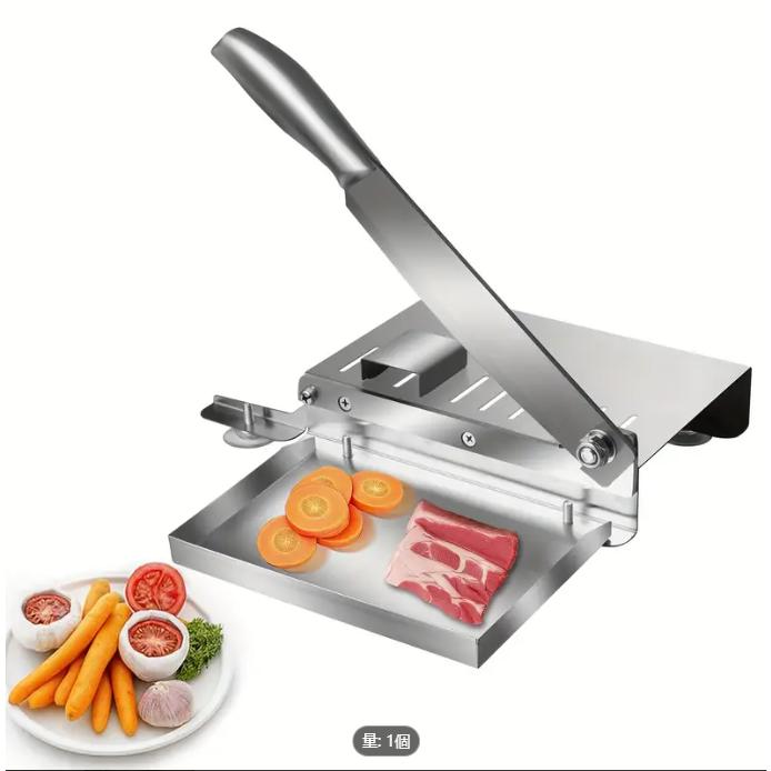 簡単にクリーニングできるステンレス製手動肉切り器 - 冷凍牛肉、野菜、骨に最適 - 均一なスライス、電源不要の理想的なキッチンガジェット