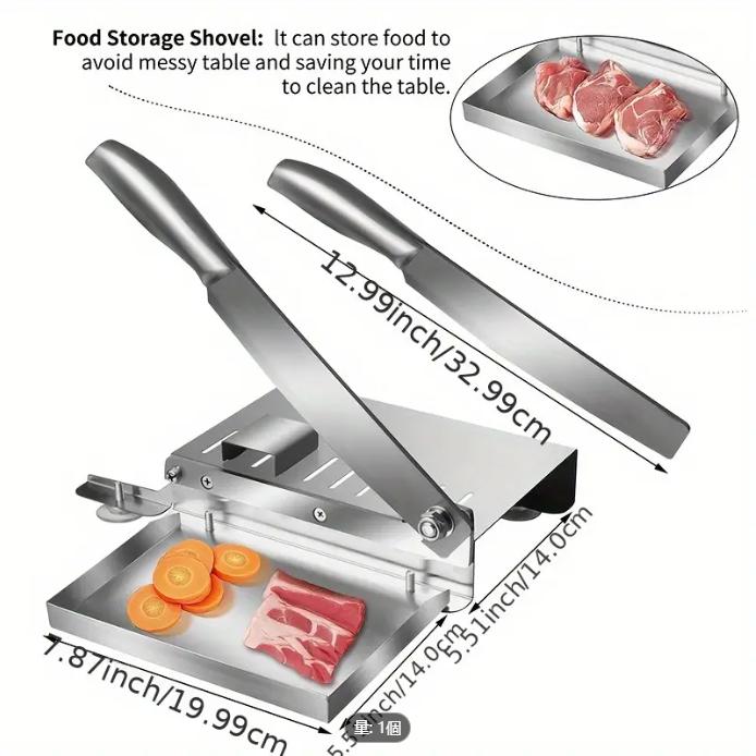 簡単にクリーニングできるステンレス製手動肉切り器 - 冷凍牛肉、野菜、骨に最適 - 均一なスライス、電源不要の理想的なキッチンガジェット