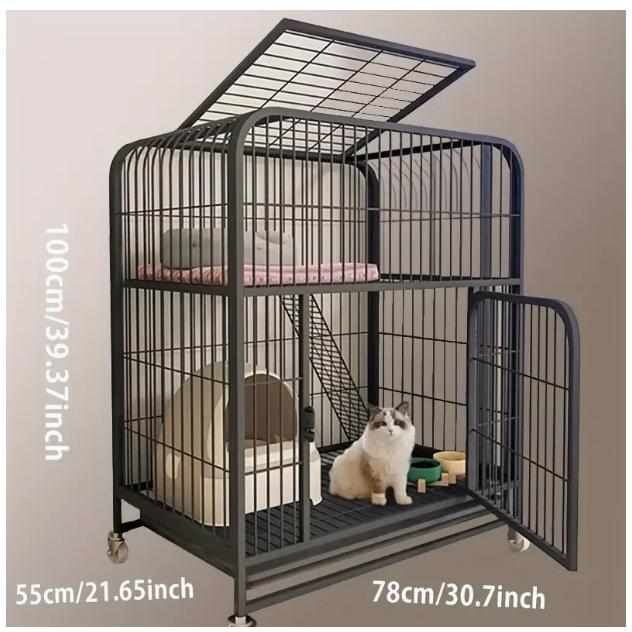 ドア付き特大ブラックアイアン猫ケージ - 簡単組立、耐久性のある金属製屋外用猫用具