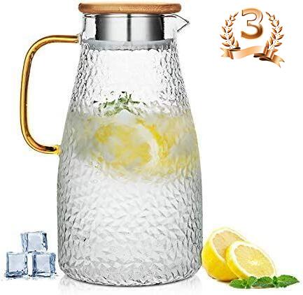 【ランキング入賞 2000ML】ガラスポット 耐熱直火可 大容量 2000ml ガラスピッチャー リットル 麦茶 アイスティー 花茶 ティーポット 冷水筒 冷水ポット 耐熱ガラス 2リットル 直火電気ケトル対応 ホウケイ酸ガラス ピッチャー ステンレス茶こし一体型蓋