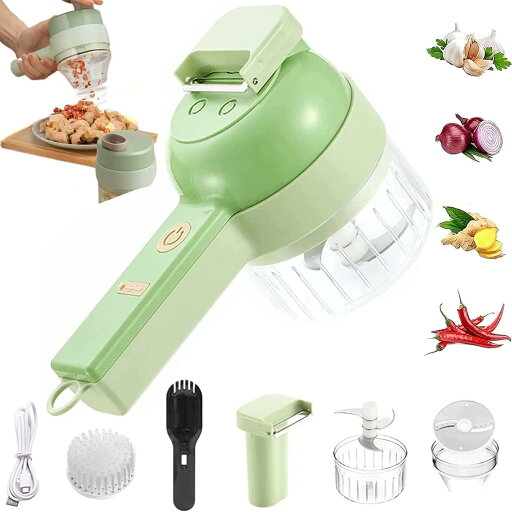 4イン1ポータブル電動野菜カッターセット、多機能コードレス電気食品スモールスライサー、タマネギダイサー、キュウリ野菜カッター、ガーリック野菜用の軽量便利なスライサー 多機能野菜フルーツスライサー ガーリックペッパーオニオンセロリジンジャーミート用 4イン1ポータブル電動野菜カッターセット、多機能コードレス電気食品スモールスライサー、タマネギダイサー、キュウリ野菜カッター、ガーリック野菜用の軽量便利なスライサー 多機能野菜フルーツスライサー ガーリックペッパーオニオンセロリジンジャーミート用