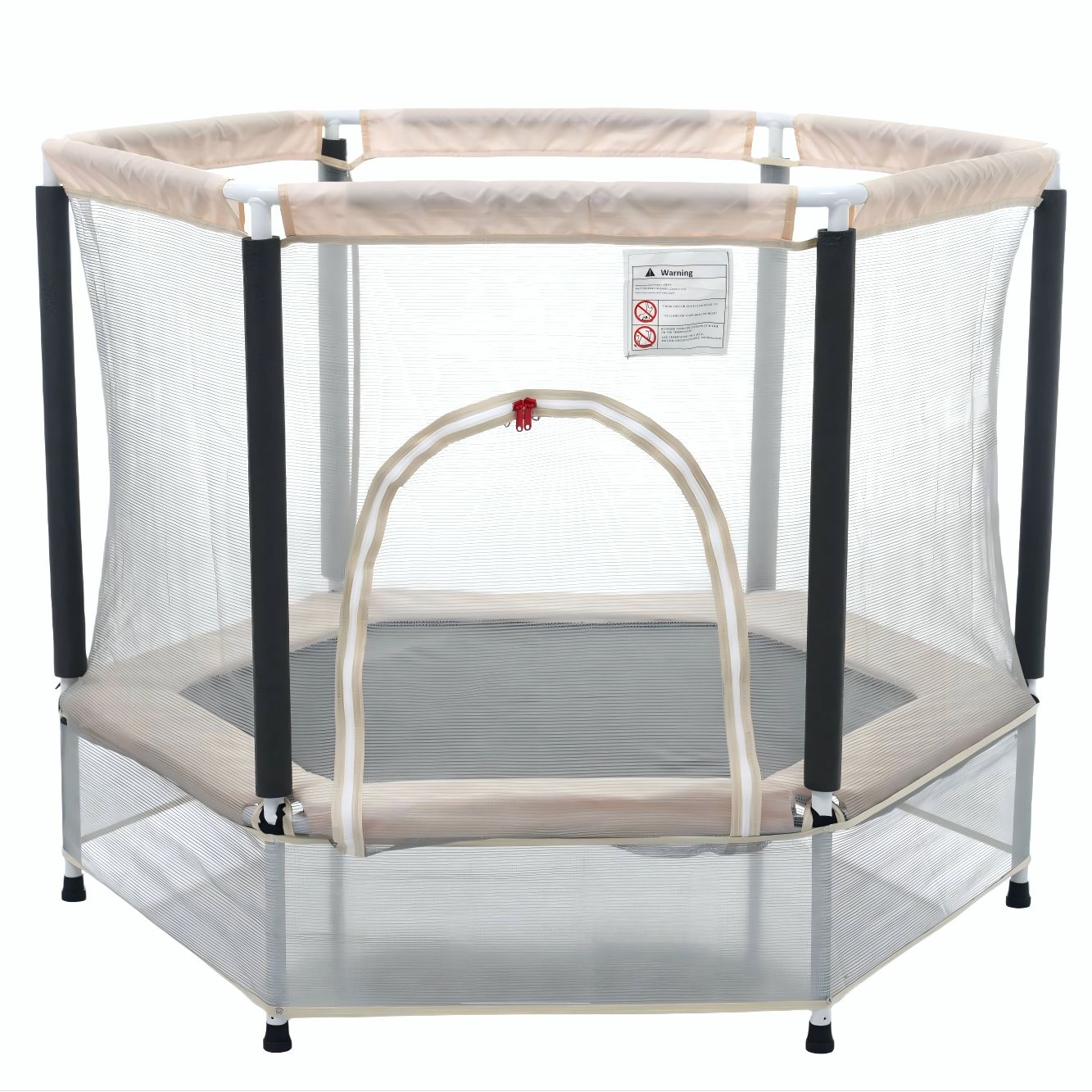 【ベージュ】トランポリン 子供用 ベビーサークル 安全ネット付き 安全カバー セーフティネット付き スプリング式 静音 大型 家庭用 室