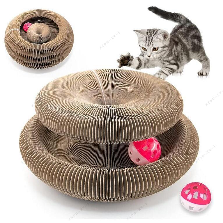 爪研ぎ 猫 おもちゃ キャットタワー 鈴入りボール 取り外し可能 折りたたみ式 猫 つめとぎ 段ボール 高密度 耐久性