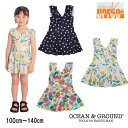 【20％OFF＆追跡メール便送料無料】GIRL'S水着　フレアカラーワンピース水着（100〜140cm）【ocean＆ground/オーシャン＆グラウンド】キッズ 子供用 女の子 ガールズ スイムグッズ 水泳 スイムウエア レモン ドット 花柄 OKOK