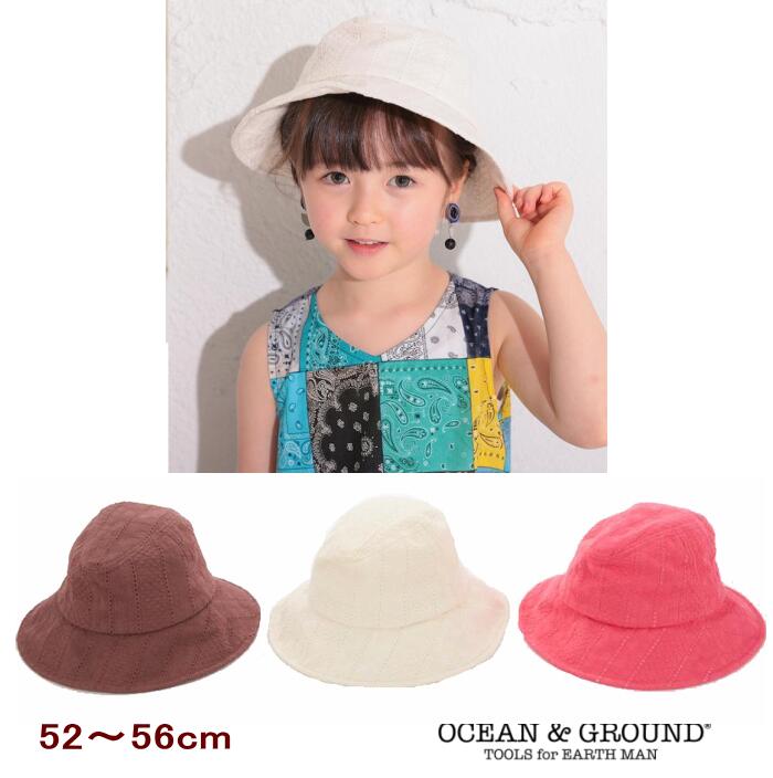 【50％OFF＆定形外送料無料】●帽子 刺繍レースバケットハット（52〜56cm）【Ocean&Ground /オーシャンアンドグラウンド】HAT 綿100％ コットン キッズ 子供服 女の子 帽子 バケットハット バケハ UVカットOKOK16-16