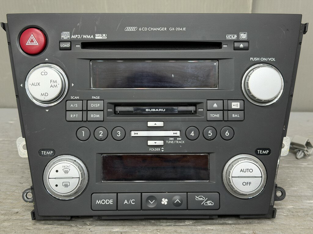 レガシィ B4 2.0i Brightoh E型 後期(BL5 BL5E45L) 純正 KENWOOD ケンウッド 破損無 動作保証 6連 CDチェンジャー MDプレーヤー オーディオデッキ エアコンスイッチ 86201AG070 p061886 中古20260410
