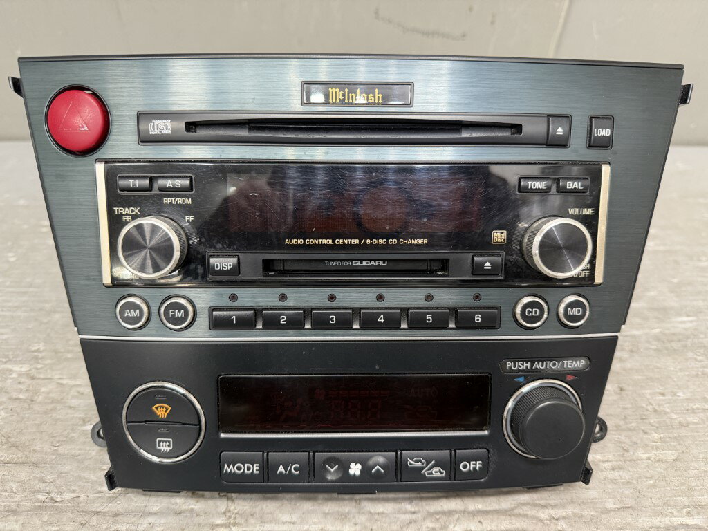 レガシィ ツーリングワゴン ブリッツェン C型 (BP5 BP5CSEV 22H) 純正 マッキントッシュ 6連CDチェンジャー MDプレーヤー オーディオデッキ エアコンスイッチ PF-40621 p061892 中古20260410