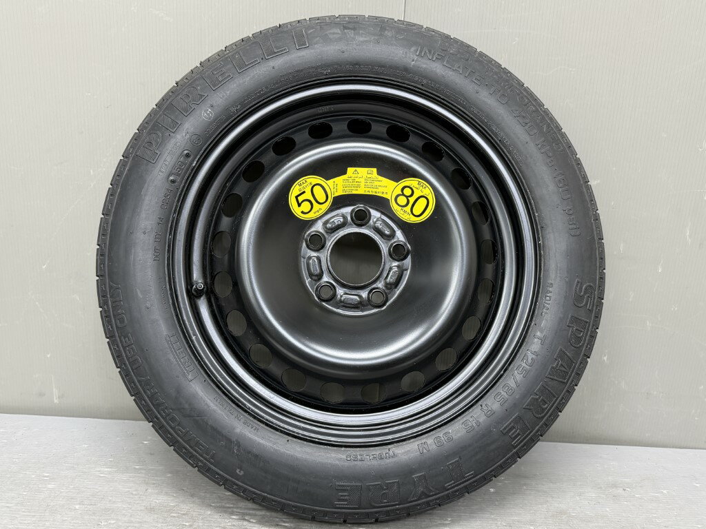 ボルボ V50 2.4(MB5244) 純正 ピレリー 破損無 スペアタイヤ テンパータイヤ 125/85R16 鉄ホイール 5穴 p060184 中古20251229