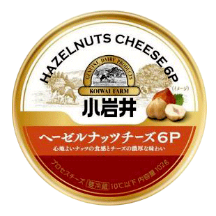 ＜製品のおすすめポイント＞ 香ばしくローストしたトルコ産ヘーゼルナッツを100％使用した小岩井6Pチーズが新発売！素材のおいしさを引き出す小岩井こだわりのサムソーチーズ（チーズ中45％）を使用し、香料不使用で作りました。ぜひ素材本来の味わいをご賞味下さい。 ＜製品規格＞ 容量 96g（6個入り） 保存方法 要冷蔵 賞味期限 ～200日前後 ※日々発注入荷しますのでなるべく新しいものをお送りします ※メーカー工場の生産状況にもよりますので賞味期限は目安 としてご参考ください 原材料 ナチュラルチーズ(外国製造） ヘーゼルナッツ 乳化剤 アレルギー物質 乳 ※原材料の一部は、アーモンドを含む製品と共通の設備で製造しています ＜栄養成分表＞ エネルギー 55kcal たんぱく質 3.2g 脂質 4.5g 炭水化物 0.3g カルシウム 100mg 食塩相当量 0.47g すべて1個16gあたり