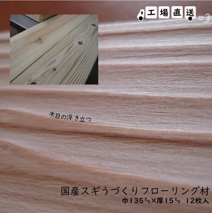 Wood, Workshop - 国産無垢スギうづくりフローリング（床・天井・壁・腰板）長1980×厚15ミリ×幅135ミリ　12枚入