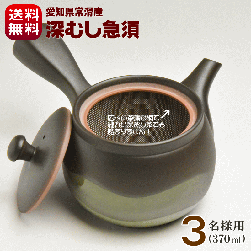 新発売 急須 常滑焼 3名様用 大きめ こげ茶 370ml 送料無料 深蒸し茶急須 きゅうす 帯網 細かい深蒸し茶でも詰まらない 朱泥原土 鉄分 日本製 サンプル茶プレゼント中