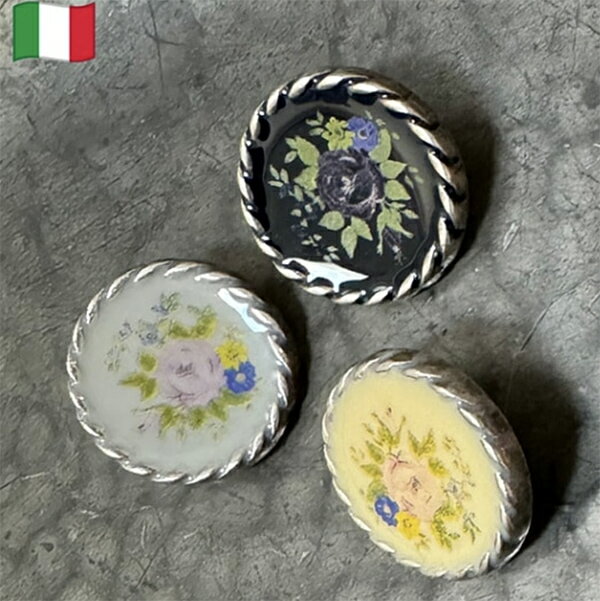 イタリアデットストックメタルフラワーボタン アンティークフラワーモチーフボタンパーツ カボション ヴィンテージボタン ヨーロッパ手芸用品 営業日即日発送【ワールデザインmakiras】