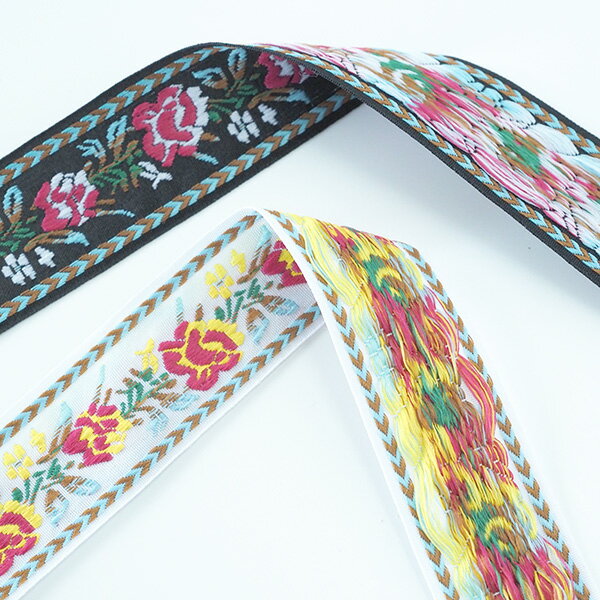 約3cm幅 バラ柄リボン 細幅手芸用テープ フラワー刺繍中幅チロリアンテープ 花柄刺繍リボンブレード チロルテープ 持ち手テープ エレガント大人用リボン 営業日即日発送【ワールデザインmakiras】 3