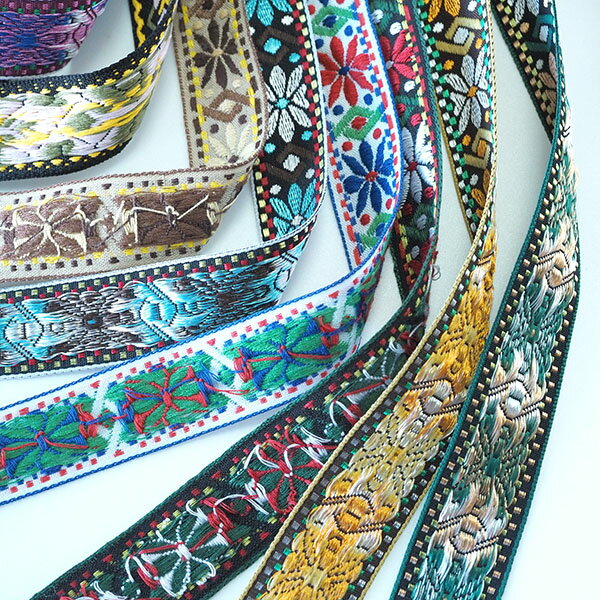 2.5cm幅 オルテガネイティブ柄 レトロ花柄刺繍チロリアンテープリボン ペットハー...