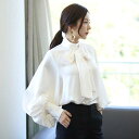 ブラウス レディース オフィス フォーマル 40代 秋 おしゃれ 白 パフスリーブ シフォン 長袖シャツ リボン 韓国風 トップス 通勤 大人
