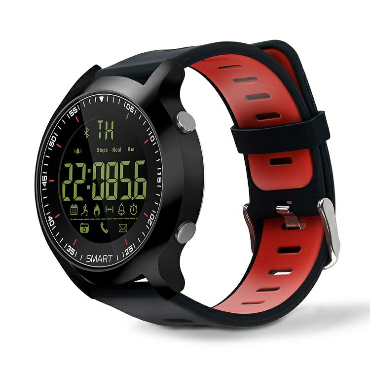 スマートウォッチ/運動ウォッチ 長時間バッテリー Bluetooth 歩数、距離、カロリー消耗 多機能腕時計歩数計 生活防水 Android＆IOS対応 AOWOX6-Blred(外黒内赤)