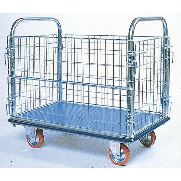 メッキ金網付きスチール台車　左右固定型ハンドル付き　呼称寸法：1200L×750W×900H　耐荷重：500kg　SN-507　エヌケーキャリー