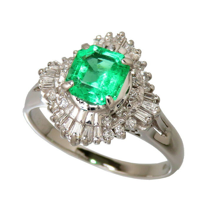 14.5号 エメラルド 0.892ct ダイヤモンド 計0.35ct リング・指輪 Pt900プラチナ 5.6g レディース【中古】【真子質店】【MaxMi】のサムネイル