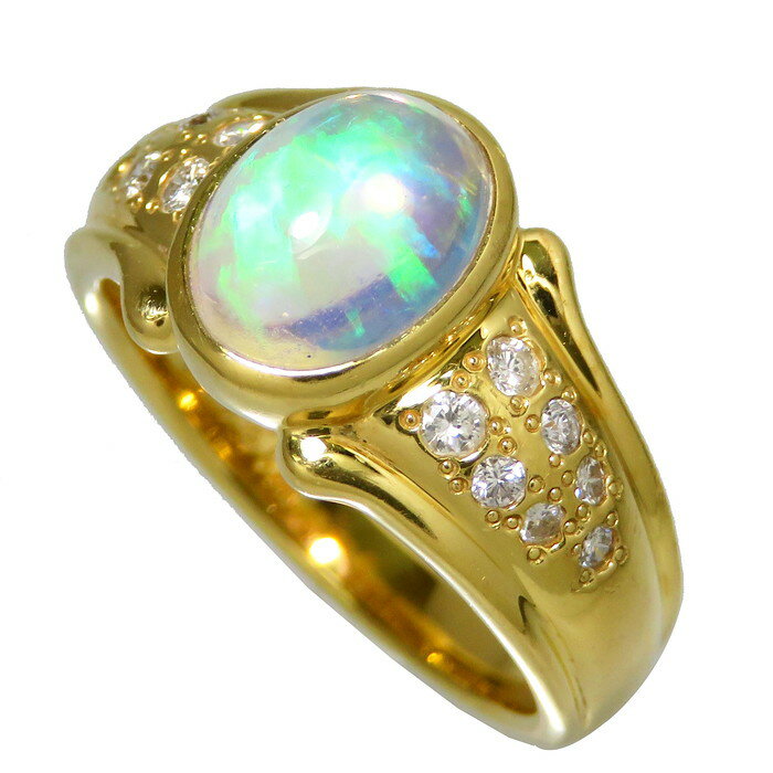 11.5号 遊色効果 ウォーターオパール 1.34ct ダイヤモンド 計0.19ct リング・指輪 K18ゴールド 18金 7.0g レディース【中古】【真子質店】【NN】【DTx】のサムネイル