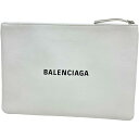 【BALENCIAGA/バレンシアガ】 ロゴ入り　フラットスリム 485110 クラッチバッグ レザー ホワイト メンズ【中古】【真子質店】【GD】【Maxx】