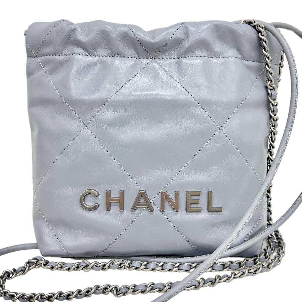 【CHANEL/シャネル】 シャネル22 AS3960 2WAYバッグ チェーンショルダー シリアルプレート付 ショルダーバッグ カーフ/レザー グレーブルー/シルバー金具 レディース【中古】【真子質店】【BL】【YxIK】【pdpd】